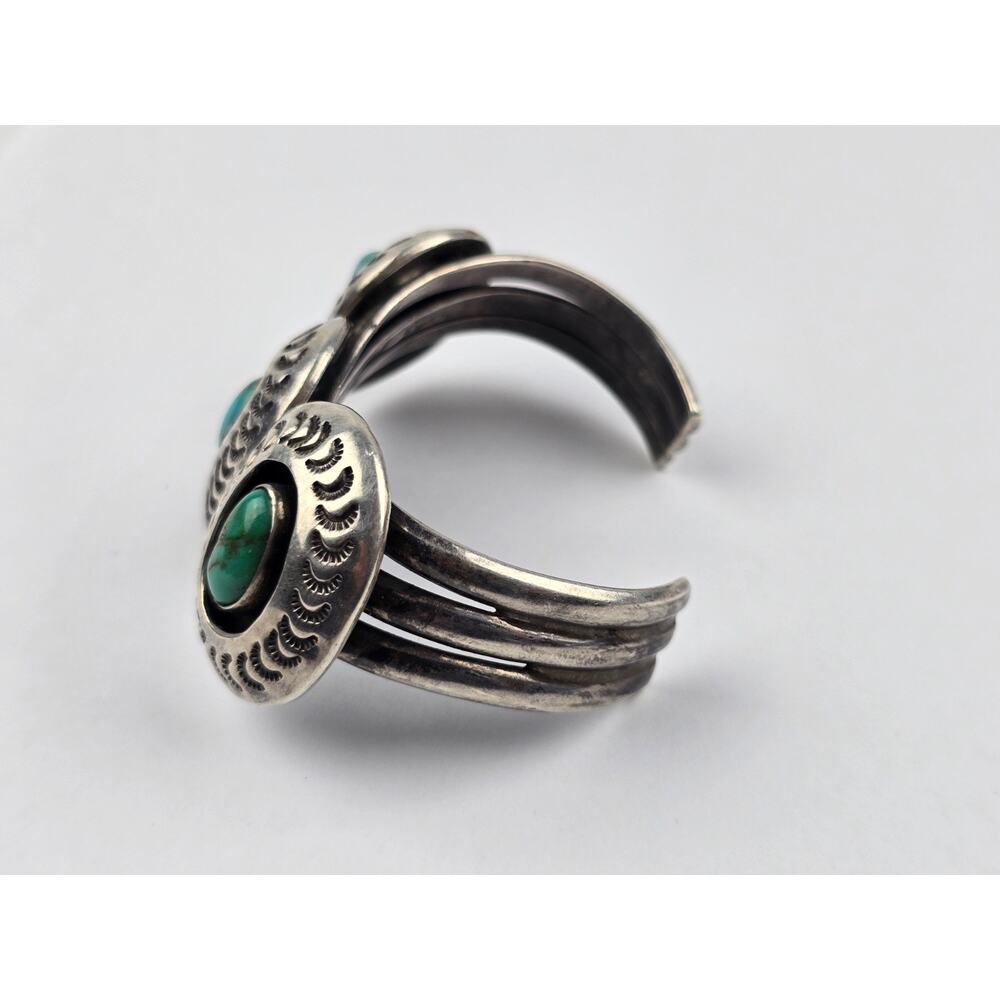Large Navajo Shadowbox Turquoise sterling silver Cuff bracelet curved crescent - Picture 5 of 13